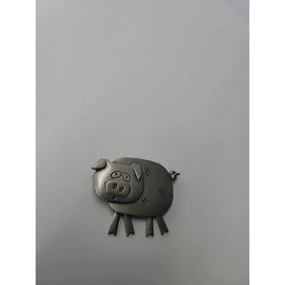 Vintage JJ Jonette Pig Brooch Silver Tone Dangle Articulated Legs Farm Animal